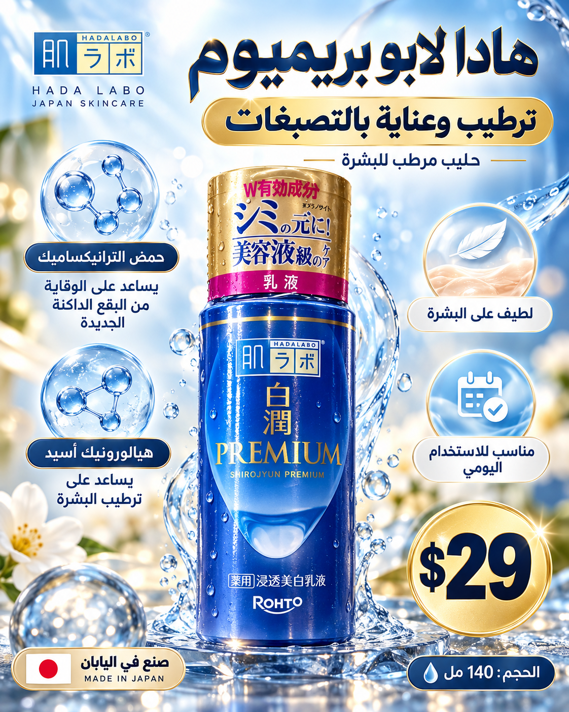 💙 حليب هادا لابو بريميوم الياباني للعناية بالتصبغات والترطيب 🇯🇵